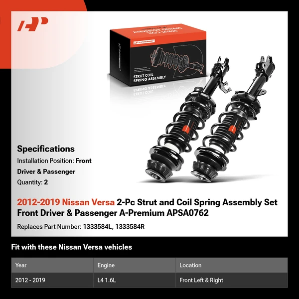 2012-2019 Nissan Versa 2-Pc Strut and Coil Spring Assembly Set Front Driver & Passenger A-Premium APSA0762