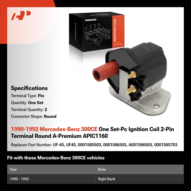 1990-1992 Mercedes-Benz 300CE One Set-Pc Ignition Coil 2-Pin Terminal Round A-Premium APIC1160