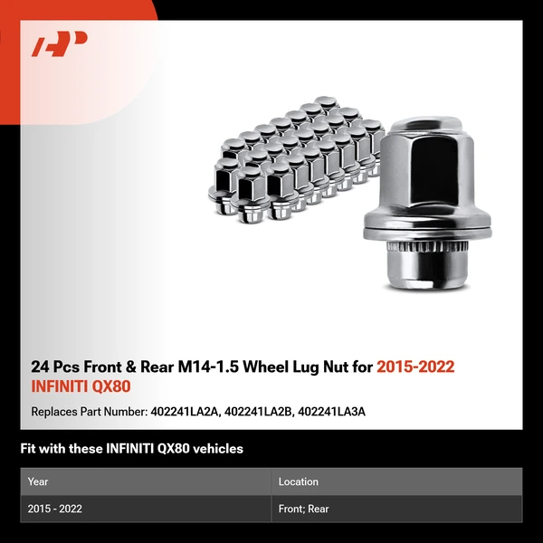 24 Pcs Front & Rear M14-1.5 Wheel Lug Nut for 2015-2022 INFINITI QX80