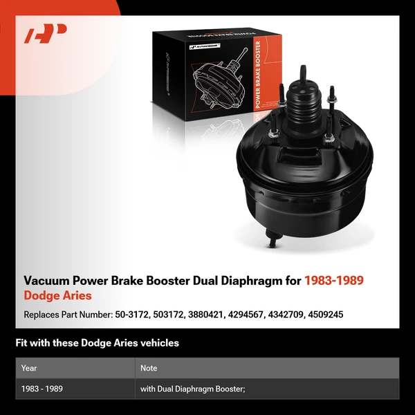 Vacuum Power Brake Booster Dual Diaphragm for 1983-1989 Dodge Aries