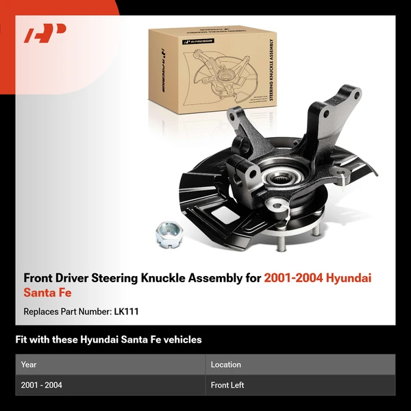 Front Driver Steering Knuckle Assembly for 2001-2004 Hyundai Santa Fe