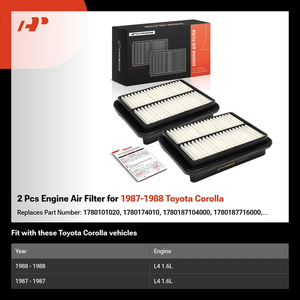 2 Pcs Engine Air Filter for 1987-1988 Toyota Corolla