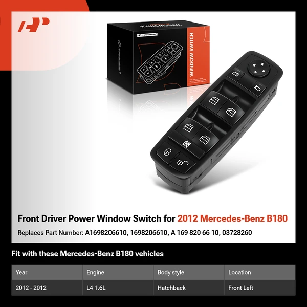 Front Driver Power Window Switch for 2012 Mercedes-Benz B180