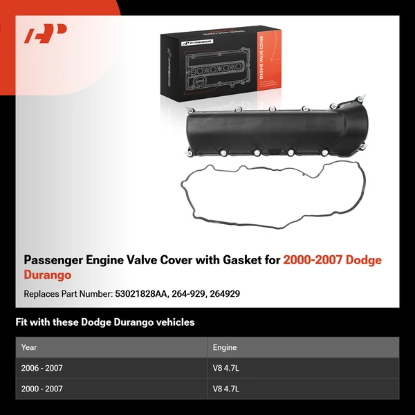 Passenger Engine Valve Cover with Gasket for 2000-2007 Dodge Durango