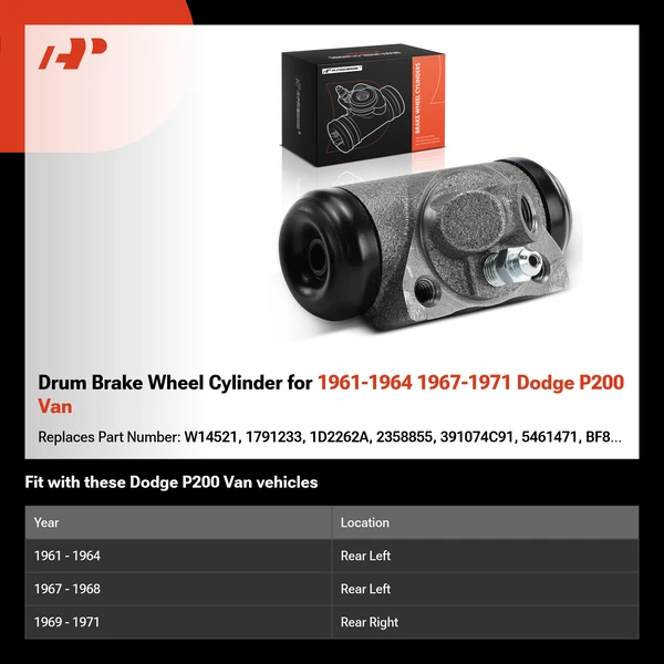 Drum Brake Wheel Cylinder for 1961-1964 1967-1971 Dodge P200 Van