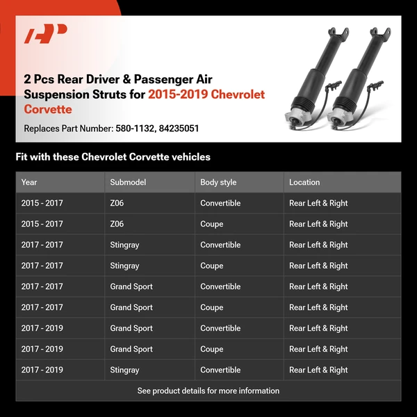 2 Pcs Rear Driver & Passenger Air Suspension Struts for 2015-2019 Chevrolet Corvette