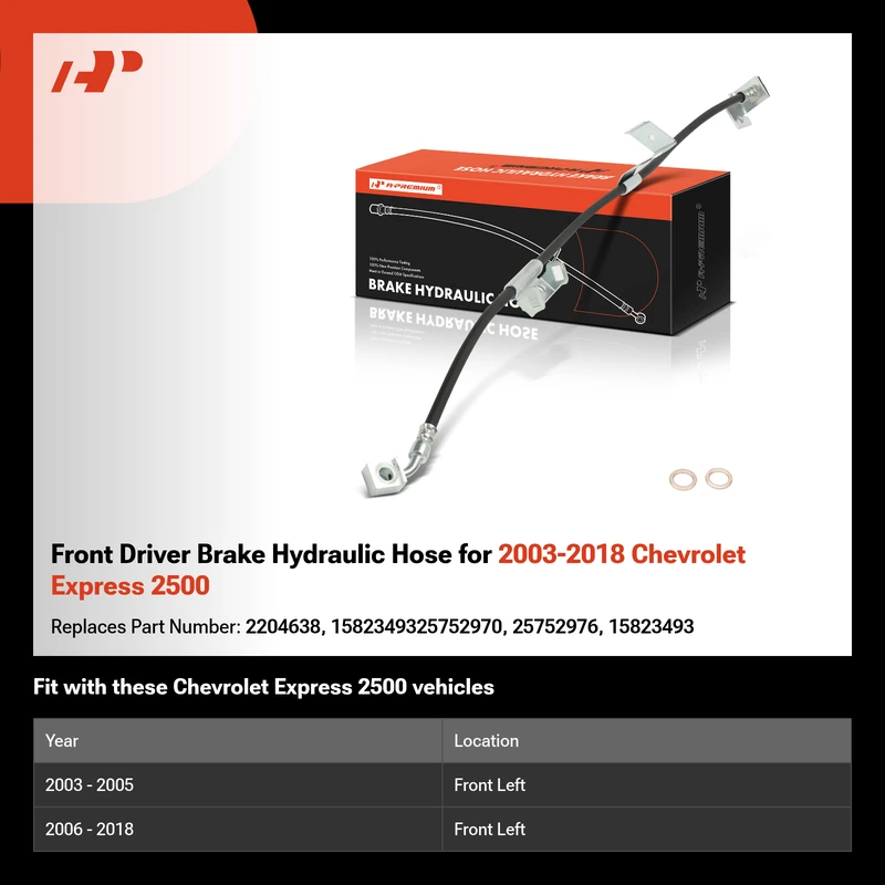 Front Driver Brake Hydraulic Hose for 2003-2018 Chevrolet Express 2500