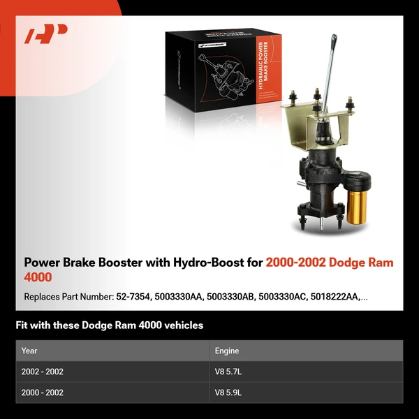 Power Brake Booster with Hydro-Boost for 2000-2002 Dodge Ram 4000