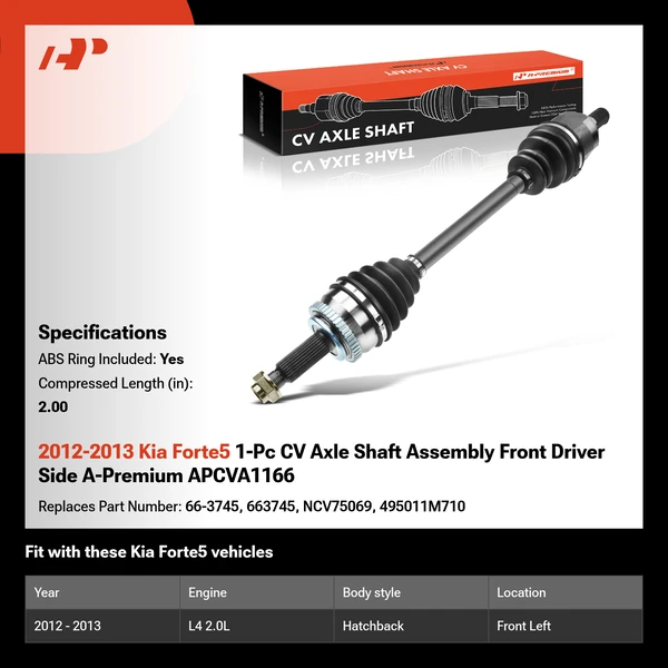2012-2013 Kia Forte5 1-Pc CV Axle Shaft Assembly Front Driver Side A-Premium APCVA1166