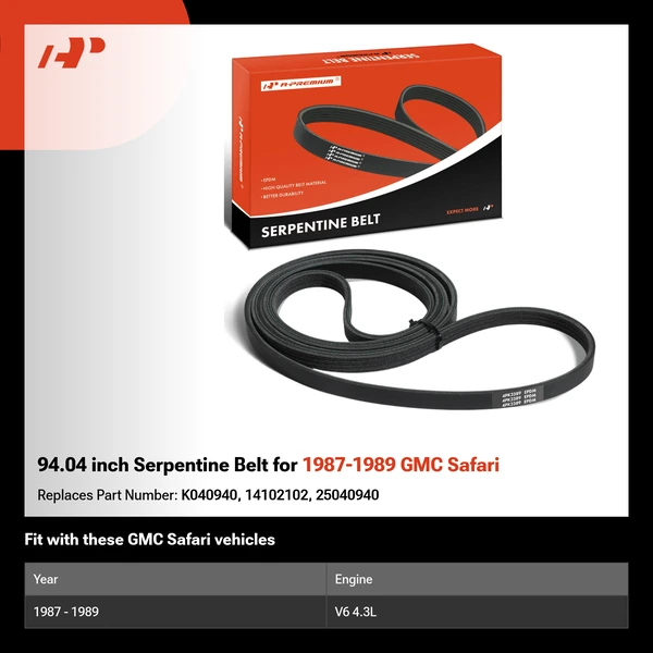 94.04 inch Serpentine Belt for 1987-1989 GMC Safari