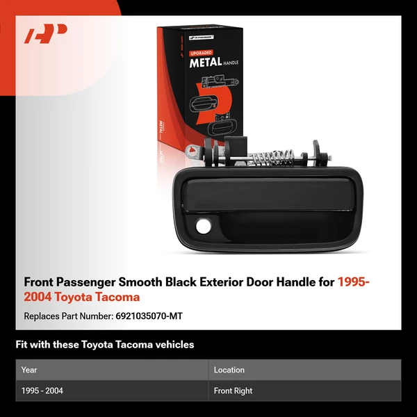 Front Passenger Smooth Black Exterior Door Handle for 1995-2004 Toyota Tacoma