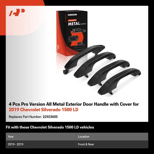 4 Pcs Pro Version All Metal Exterior Door Handle with Cover for 2019 Chevrolet Silverado 1500 LD