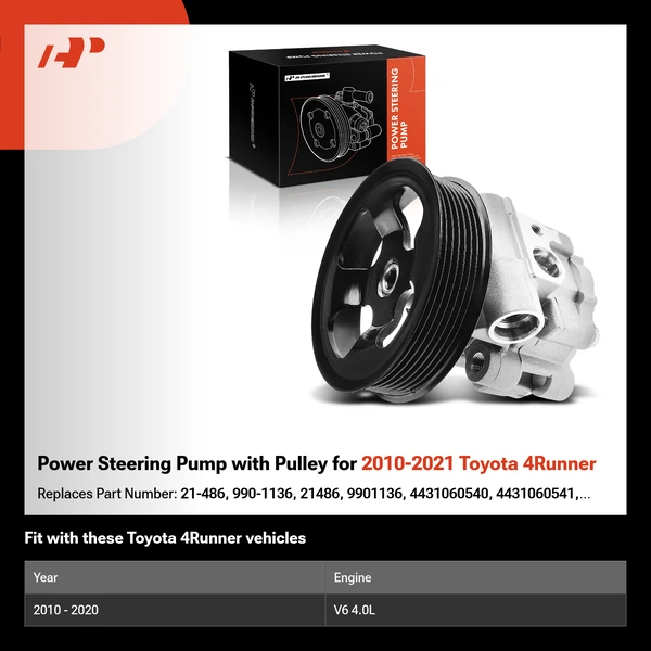 Power Steering Pump with Pulley for 2010-2021 Toyota 4Runner