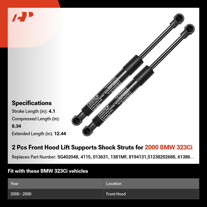 2 Pcs Front Hood Lift Supports Shock Struts for 2000 BMW 323Ci
