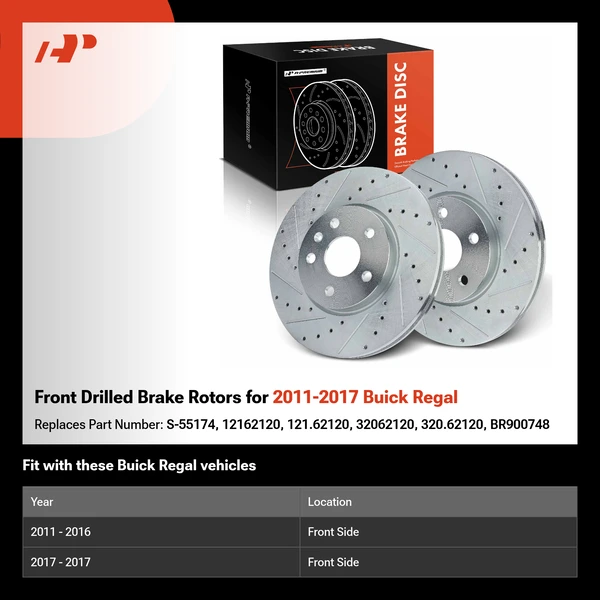 Front Drilled Brake Rotors for 2011-2017 Buick Regal