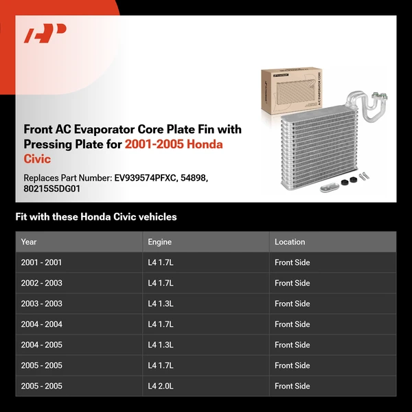 Front AC Evaporator Core Plate Fin with Pressing Plate for 2001-2005 Honda Civic