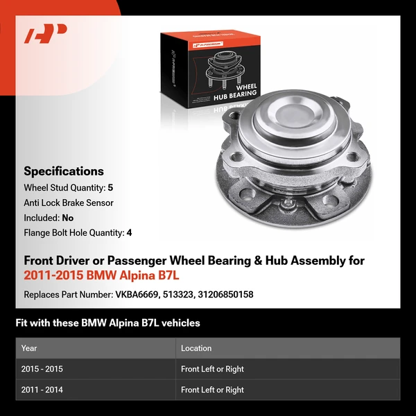 Front Driver or Passenger Wheel Bearing & Hub Assembly for 2011-2015 BMW Alpina B7L