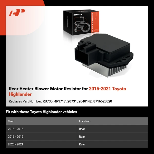 Rear Heater Blower Motor Resistor for 2015-2021 Toyota Highlander