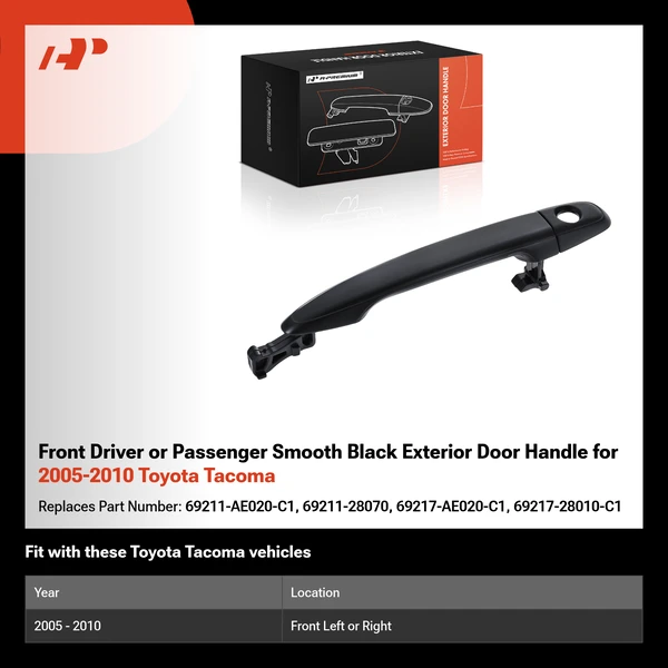 Front Driver or Passenger Smooth Black Exterior Door Handle for 2005-2010 Toyota Tacoma