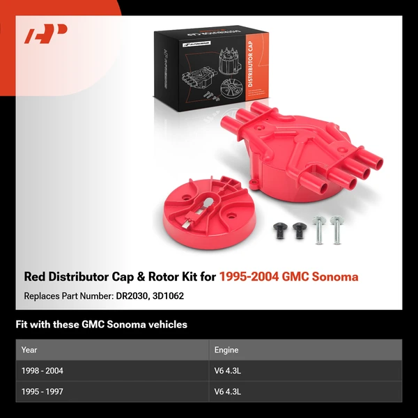 Red Distributor Cap & Rotor Kit for 1995-2004 GMC Sonoma