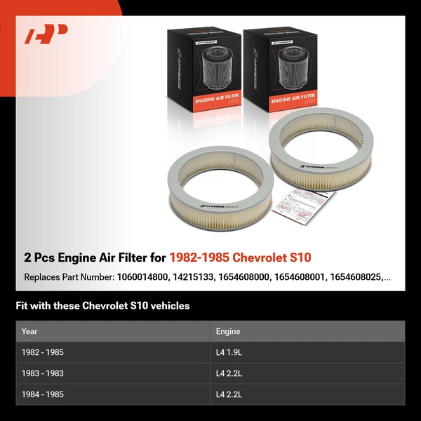 2 Pcs Engine Air Filter for 1982-1985 Chevrolet S10