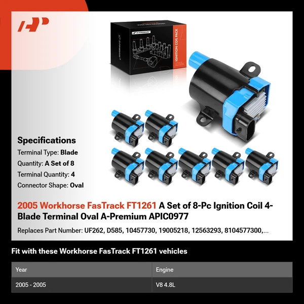 2005 Workhorse FasTrack FT1261 A Set of 8-Pc Ignition Coil 4-Blade Terminal Oval A-Premium APIC0977