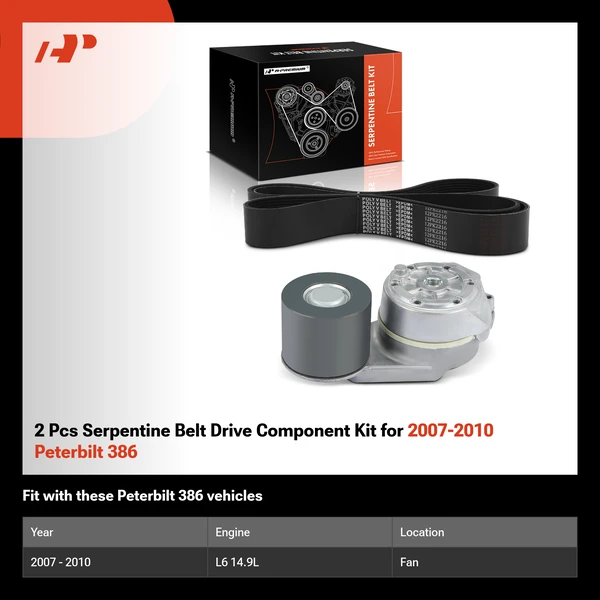 2 Pcs Serpentine Belt Drive Component Kit for 2007-2010 Peterbilt 386