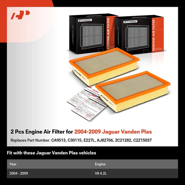 2 Pcs Engine Air Filter for 2004-2009 Jaguar Vanden Plas