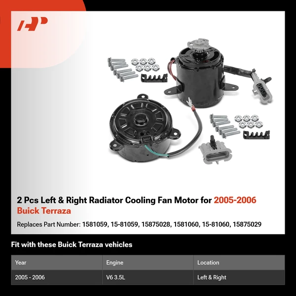 2 Pcs Left & Right Radiator Cooling Fan Motor for 2005-2006 Buick Terraza