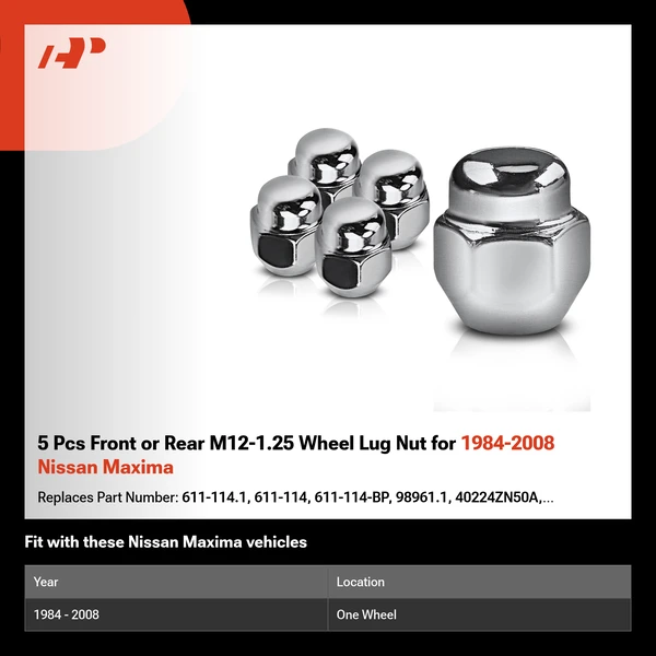 5 Pcs Front or Rear M12-1.25 Wheel Lug Nut for 1984-2008 Nissan Maxima