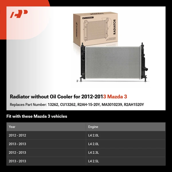 Radiator without Oil Cooler for 2012-2013 Mazda 3