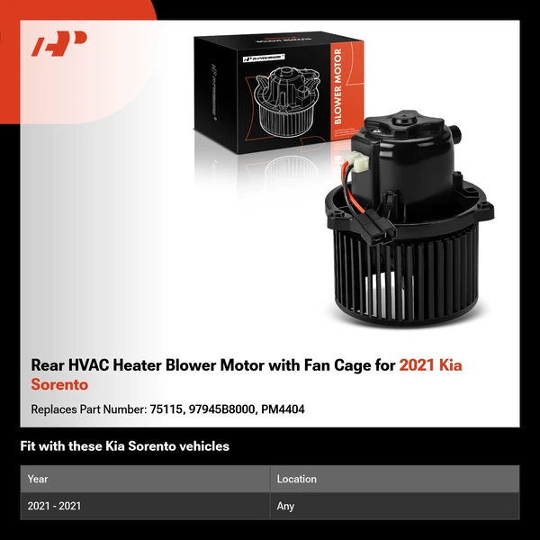 Rear HVAC Heater Blower Motor with Fan Cage for 2021 Kia Sorento