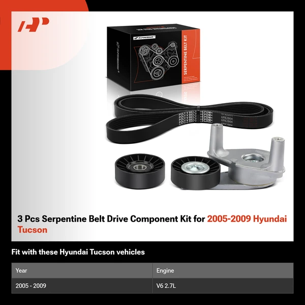 3 Pcs Serpentine Belt Drive Component Kit for 2005-2009 Hyundai Tucson