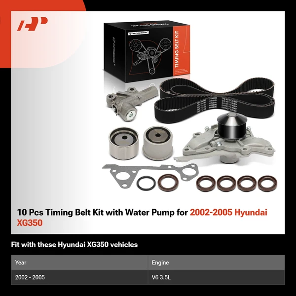 10 Pcs Timing Belt Kit with Water Pump for 2002-2005 Hyundai XG350