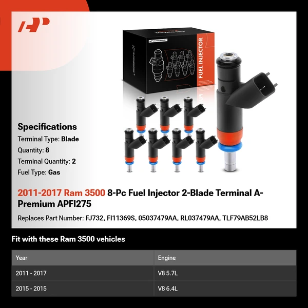 2011-2017 Ram 3500 8-Pc Fuel Injector 2-Blade Terminal A-Premium APFI275