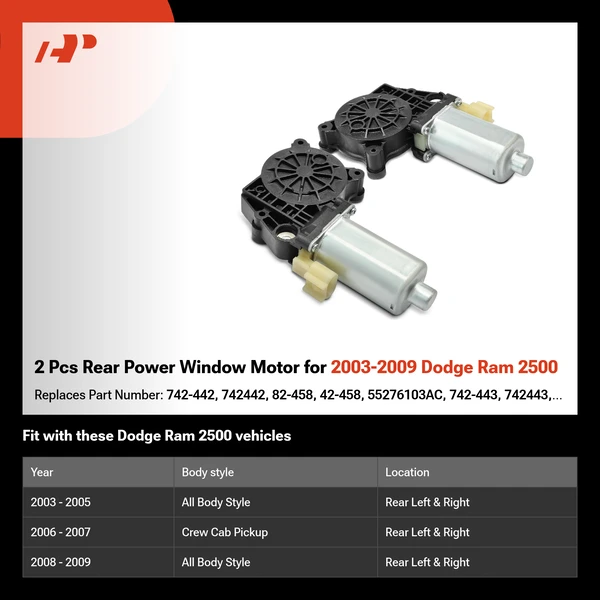 2 Pcs Rear Power Window Motor for 2003-2009 Dodge Ram 2500