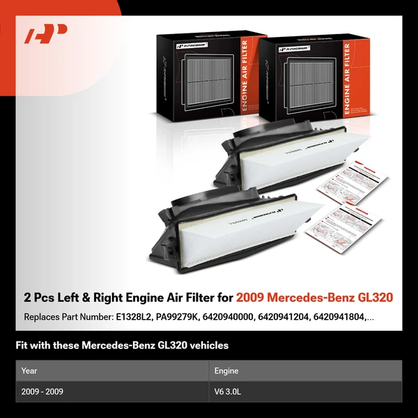 2 Pcs Left & Right Engine Air Filter for 2009 Mercedes-Benz GL320