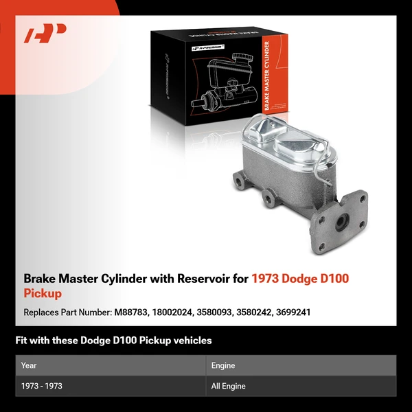 Brake Master Cylinder with Reservoir for 1973 Dodge D100 Pickup