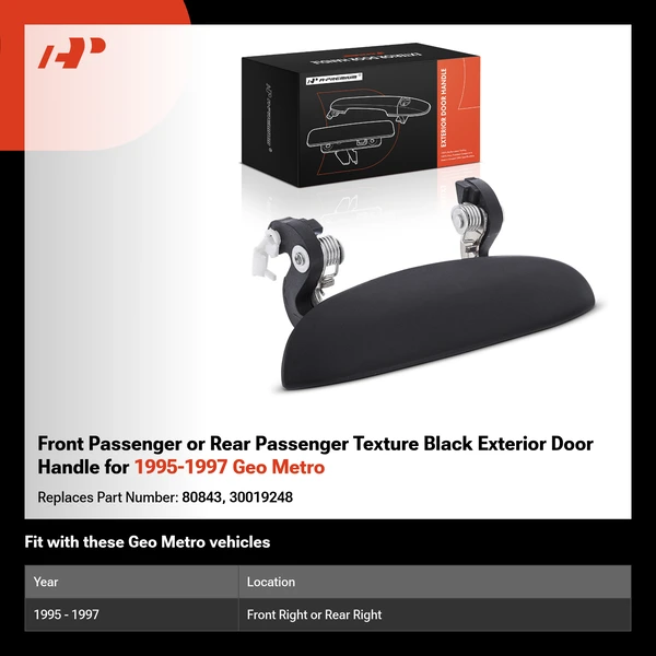 Front Passenger or Rear Passenger Texture Black Exterior Door Handle for 1995-1997 Geo Metro