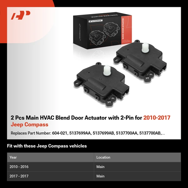 2 Pcs Main HVAC Blend Door Actuator with 2-Pin for 2010-2017 Jeep Compass