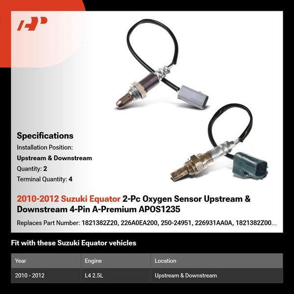 2010-2012 Suzuki Equator 2-Pc Oxygen Sensor Upstream & Downstream 4-Pin A-Premium APOS1235
