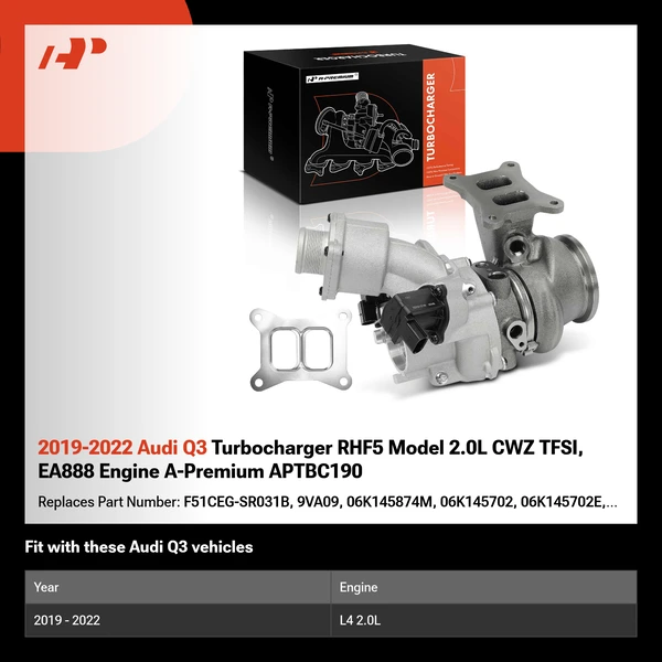 2019-2022 Audi Q3 Turbocharger RHF5 Model 2.0L CWZ TFSI, EA888 Engine A-Premium APTBC190