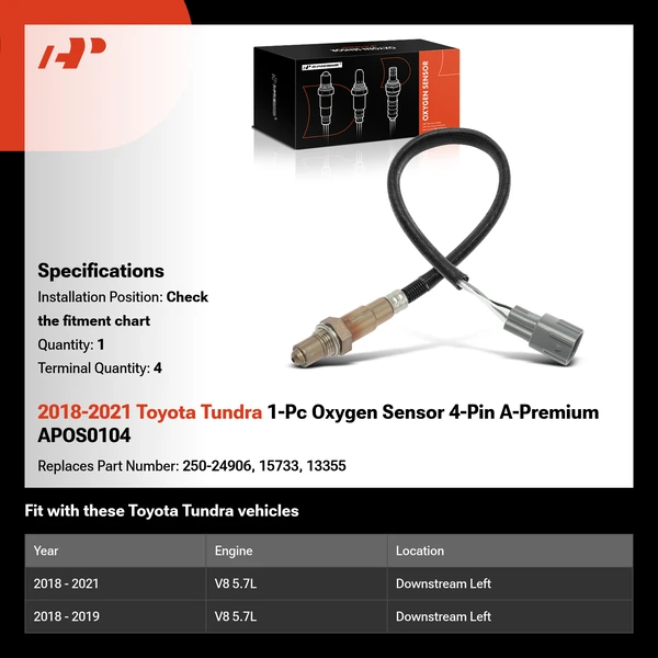 2018-2021 Toyota Tundra 1-Pc Oxygen Sensor 4-Pin A-Premium APOS0104