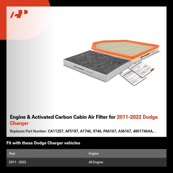 Engine & Activated Carbon Cabin Air Filter for 2011-2022 Dodge Charger