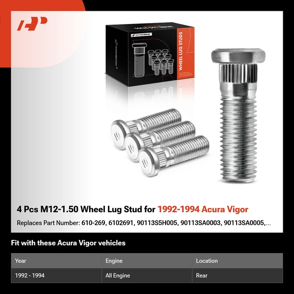 4 Pcs M12-1.50 Wheel Lug Stud for 1992-1994 Acura Vigor