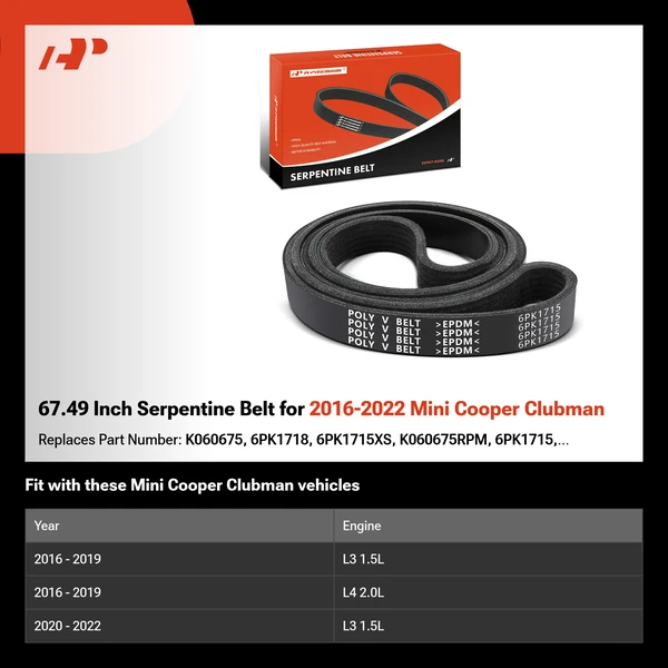 67.49 Inch Serpentine Belt for 2016-2022 Mini Cooper Clubman