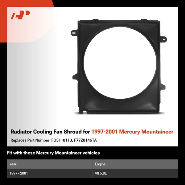 Radiator Cooling Fan Shroud for 1997-2001 Mercury Mountaineer