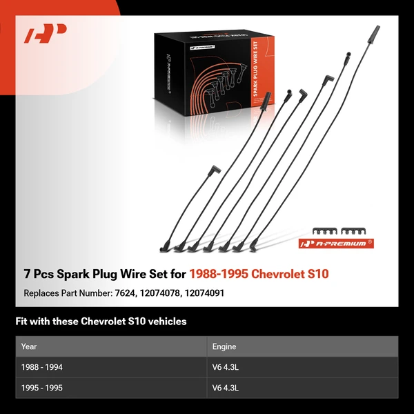 7 Pcs Spark Plug Wire Set for 1988-1995 Chevrolet S10