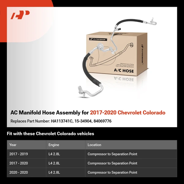 AC Manifold Hose Assembly for 2017-2020 Chevrolet Colorado