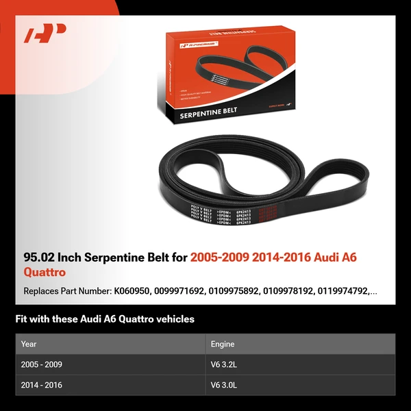 95.02 Inch Serpentine Belt for 2005-2009 2014-2016 Audi A6 Quattro